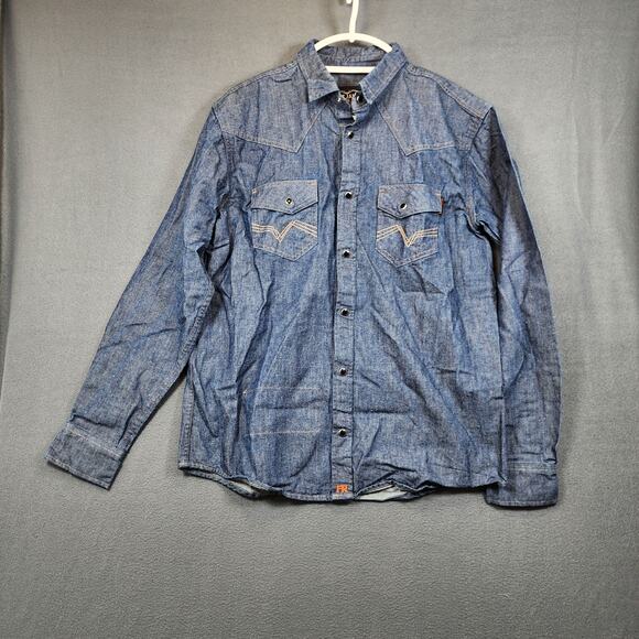 Cody James FR Mens Shirt Medium Blue Denim Western Long Sleeve Button Up Rodeo - Picture 1 of 16